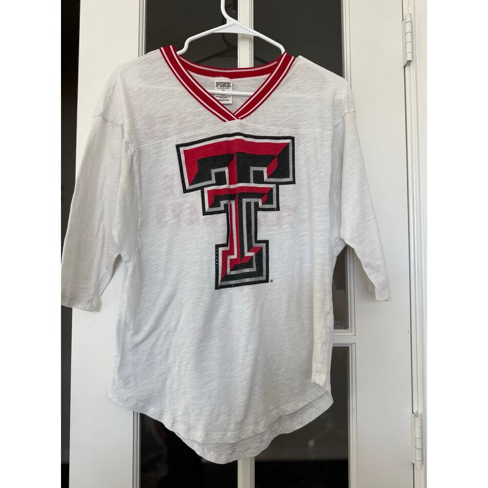Victoria's Secret PINK Texas Tech Red Raiders 3/4 Sleeve Shirt BLING small